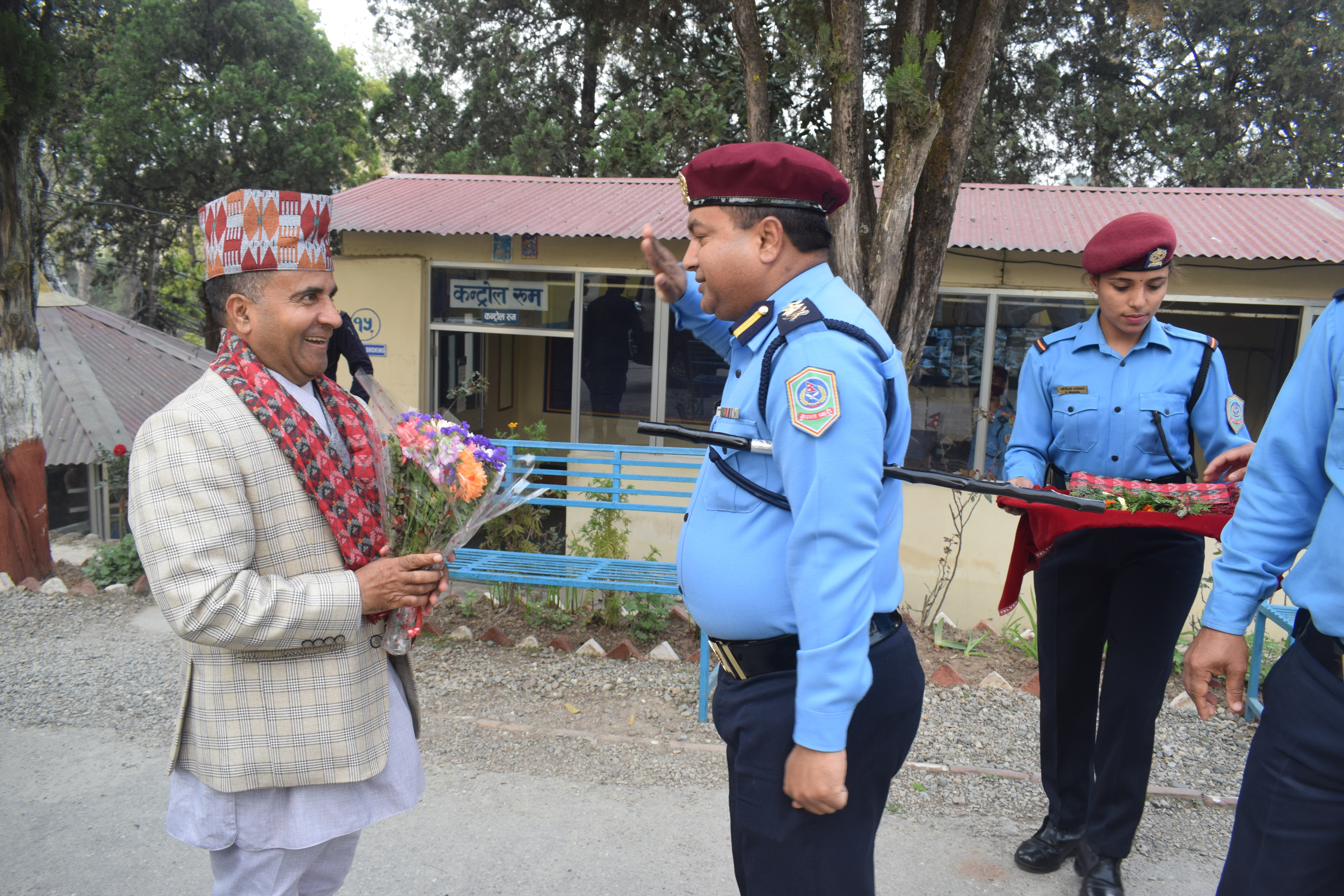 Pictures of inspection conducted by Chief District Officer Mr. Punya Vikram Paudel and Assistant Chief District Officer Mr. Mahesh Kumar Pokharel at District Police Office, Kavrepalanchowk dated 12.15.2079.